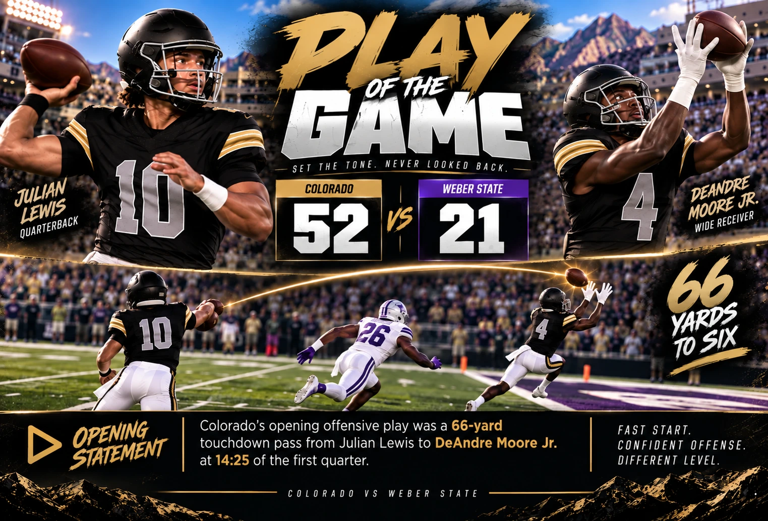 Julian Lewis connects with DeAndre Moore Jr. for Colorado's opening 66-yard touchdown