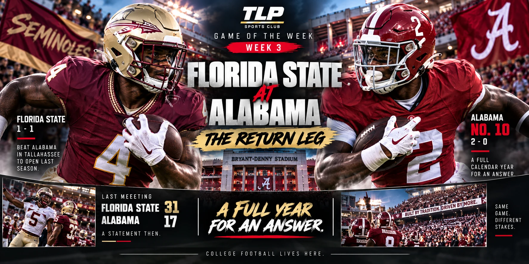 Games Of The Week, Week 3: Florida State at Alabama — the return leg, in Tuscaloosa.