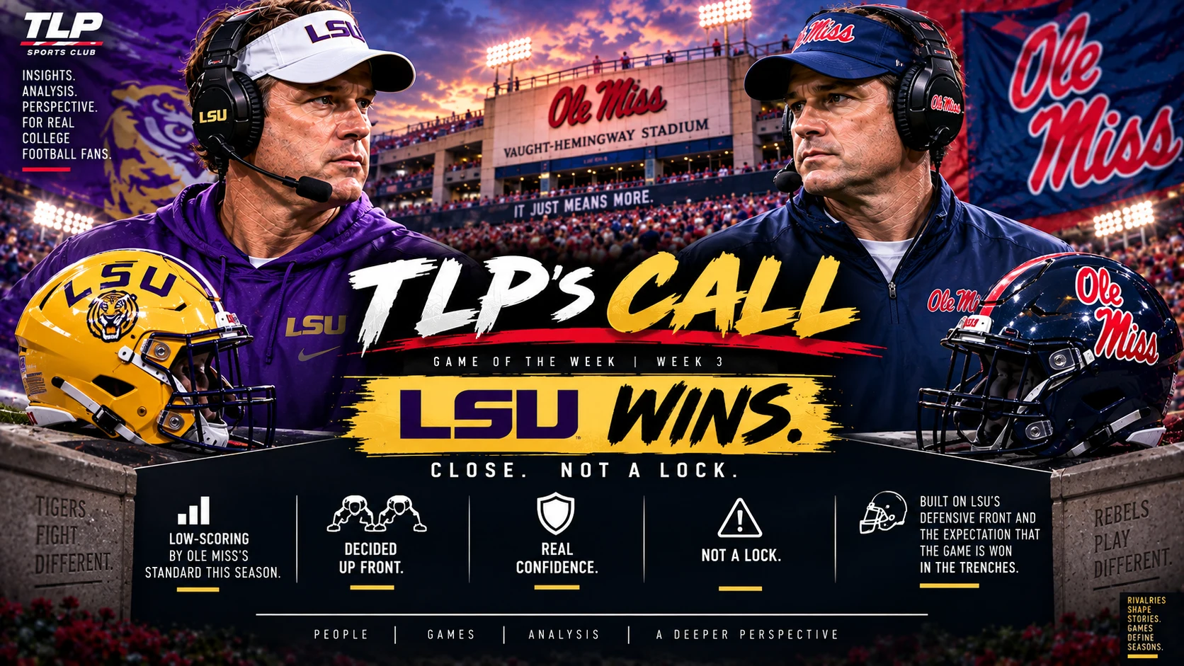 TLP's Call: LSU wins. Close, not a lock — decided up front.