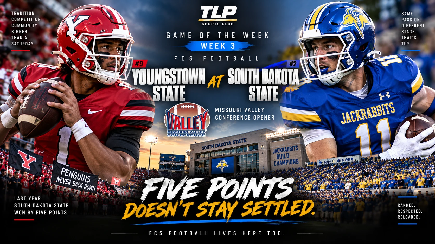Games Of The Week, Week 3, FCS football: No. 9 Youngstown State at No. 2 South Dakota State, Missouri Valley Conference opener.