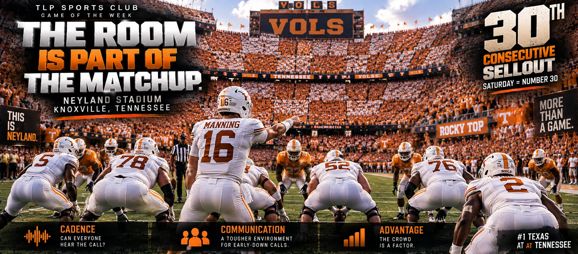 Games Of The Week, Week 4, Marquee game: the room is part of the matchup. Neyland Stadium's 30th consecutive sellout.