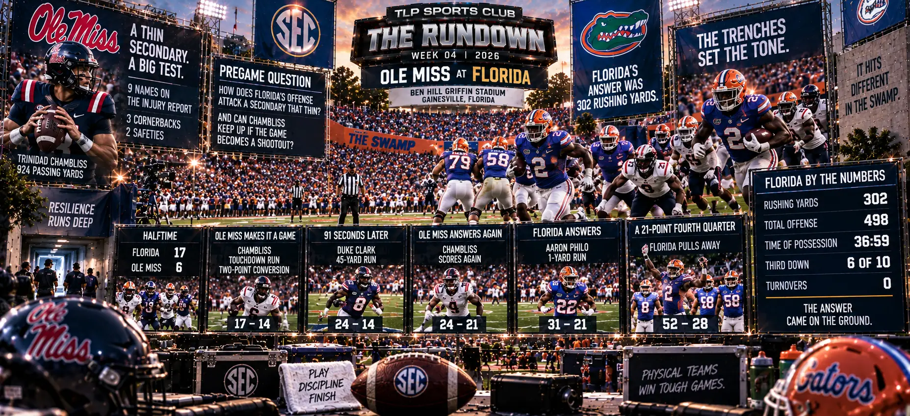 The Rundown, Week 4, SEC: Florida 52, Ole Miss 28, with Florida running for 302 yards.