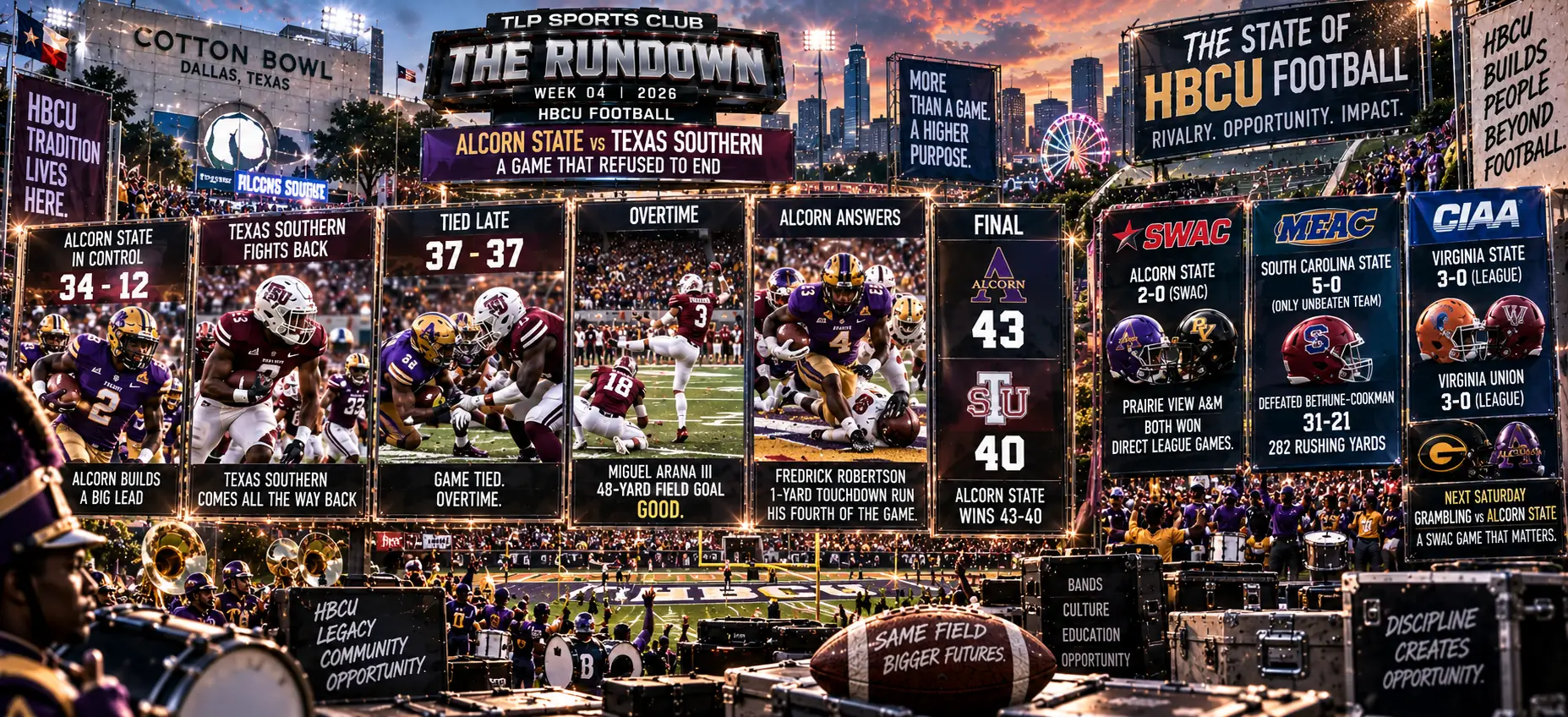The Rundown, Week 4, HBCU: Alcorn State 43, Texas Southern 40 in overtime, plus the SWAC, MEAC and CIAA picture.