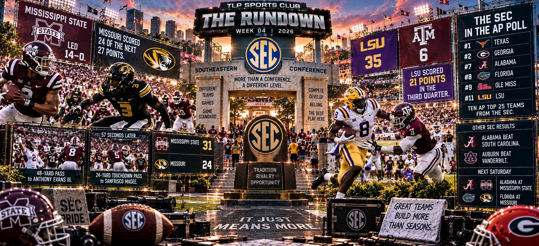 The Rundown, Week 4, SEC: LSU 35, Texas A&M 6, Mississippi State 31, Missouri 24, and the AP Top 25.
