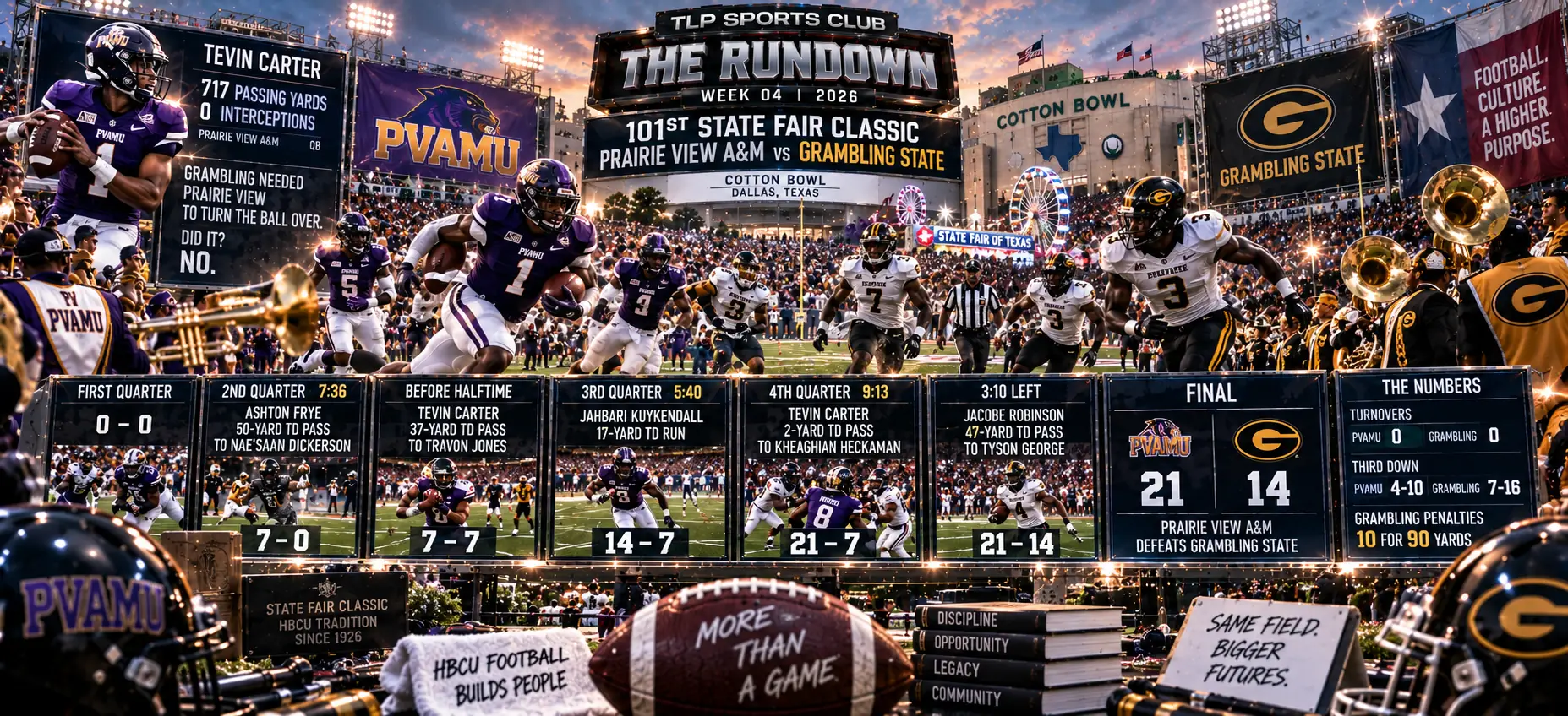 The Rundown, Week 4, HBCU: Prairie View A&M 21, Grambling State 14 in the 101st State Fair Classic at the Cotton Bowl.