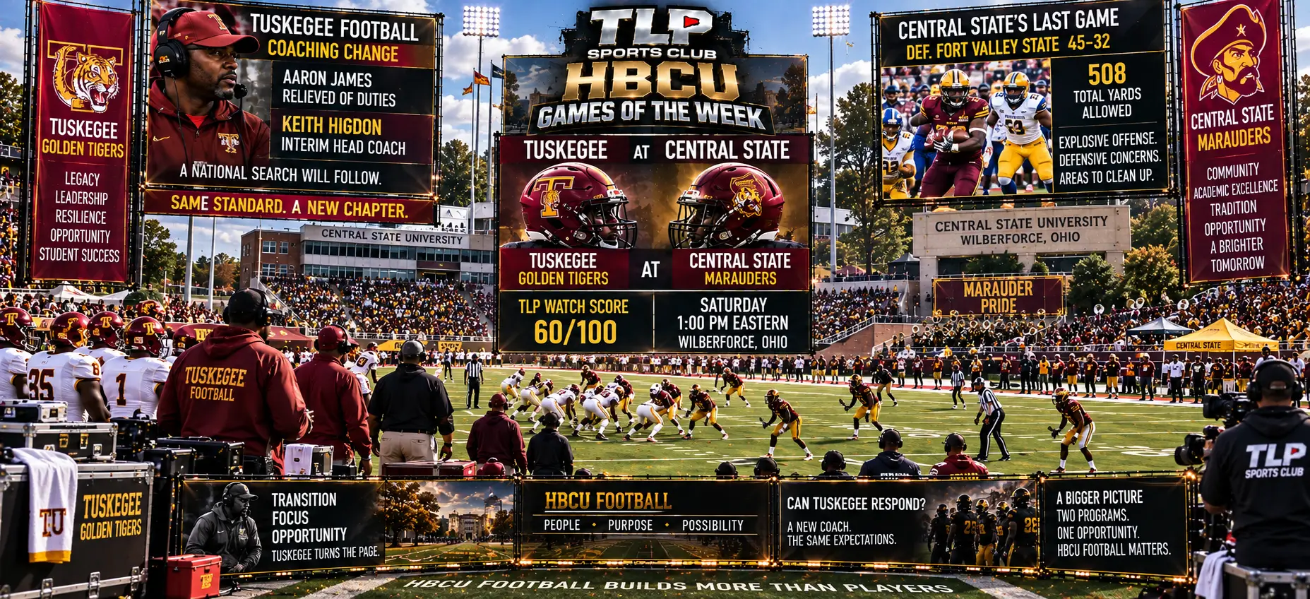 Tuskegee at Central State, Wilberforce, Ohio, Saturday 1 p.m. Eastern. TLP Watch Score 60 out of 100.