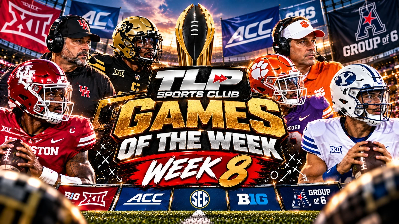 TLP Sports Club Games Of The Week, Week 8 — illustrated college football cover.